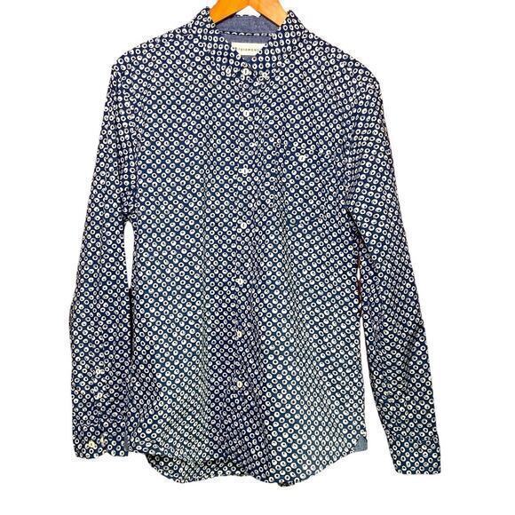 7 Diamonds Blue Design Shirt Flip Cuff Long Sleeve Button Up Chest Sz 44”/ L-30” - Picture 3 of 13